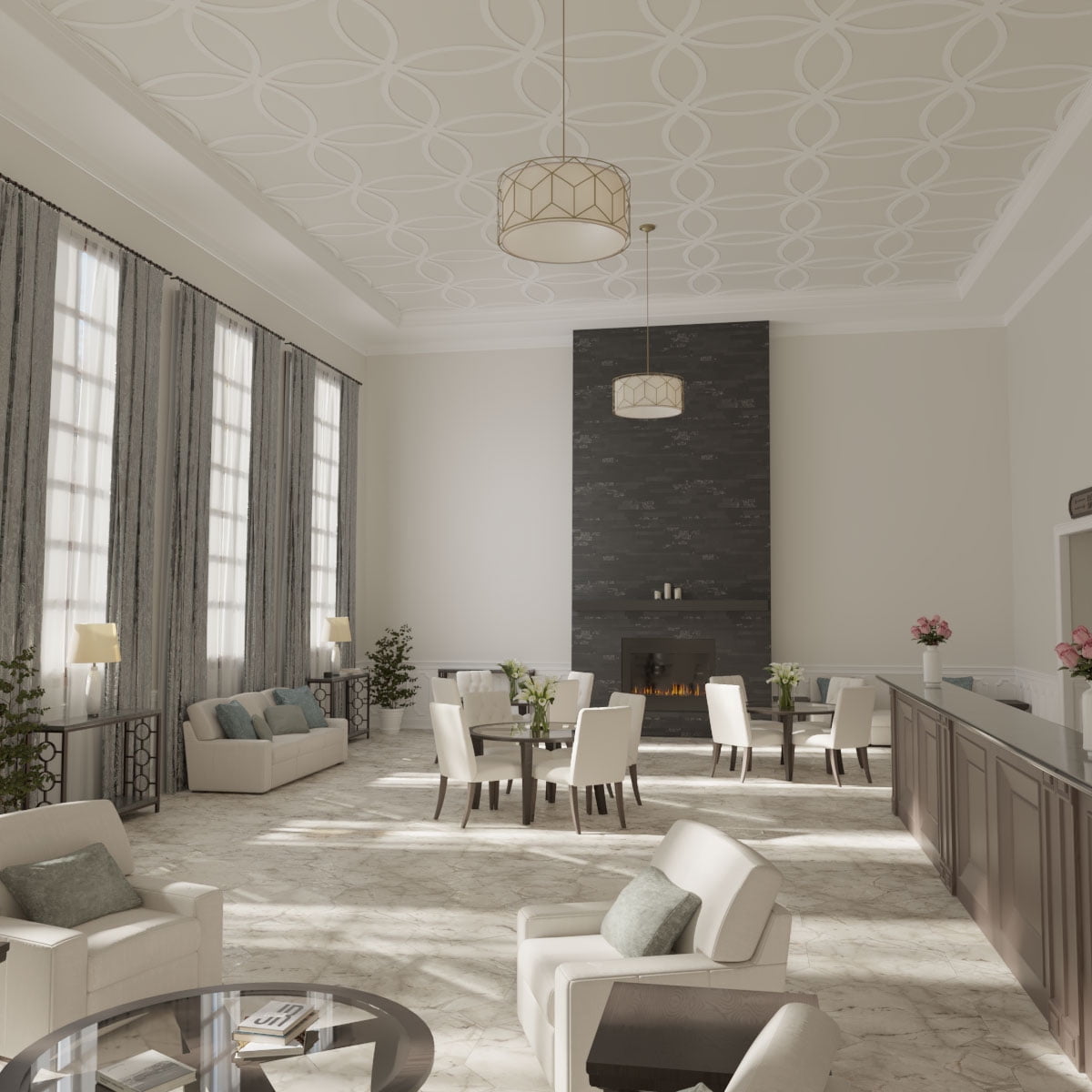 Ekena Millwork 47 1/4"W x 47 1/4"H x 3/8"T Large Lilley Decorative Fretwork Ceiling Panels in Architectural Grade PVC