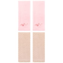 Unique Bargains 4 Pcs Bathroom Cotton Soft Hand Towels 13" x 29" Pink/Brown