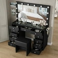thumbnail image 2 of Yanosaku Lighted Vanity Desk with Mirror, 12 LED Lights, 11 Drawers, Adjustable Brightness, Stool with Charging Port, 2 of 8
