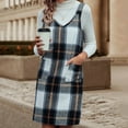 thumbnail image 6 of aohooy Overall Dress for Women Fall Plaid Winter V Neck Flannel Sleeveless Dresses Wide Strpas Pockets Pinafore Mini Skirts Coffee,L, 6 of 7