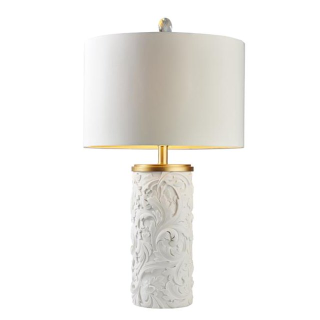 ORE International ORE-4300T Lampe de Table en Rouleau Baroque Blanc & Or Albâtre