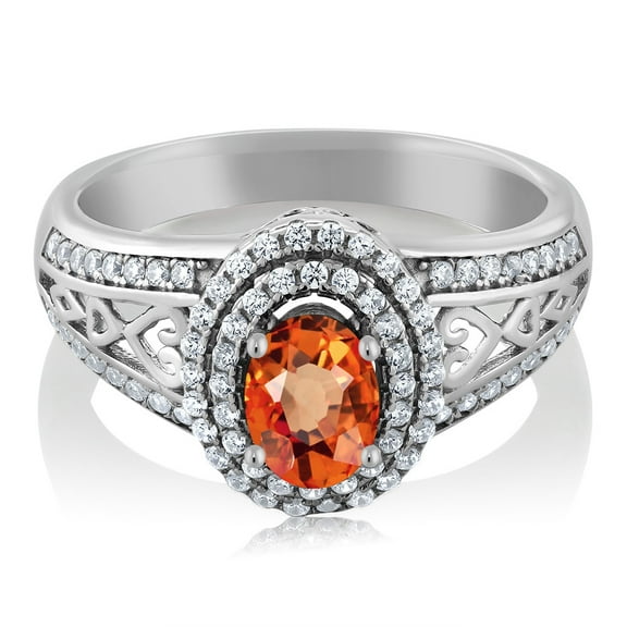 Gem Stone King 925 Sterling Silver Orange Sapphire Women's Ring (1.41 Cttw, Center Stone: Oval 6X4MM, Gemstone Birthstone, Available in Size 5, 6, 7, 8, 9)