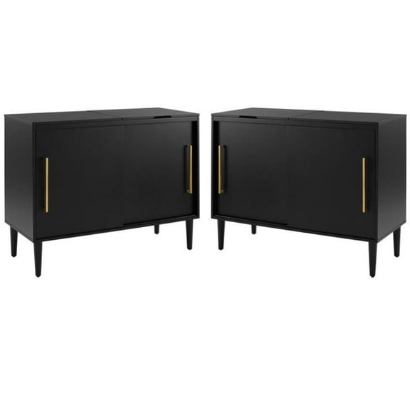 Home Square 2 Piece Solid Wood Media Console Table Set in Matte Black