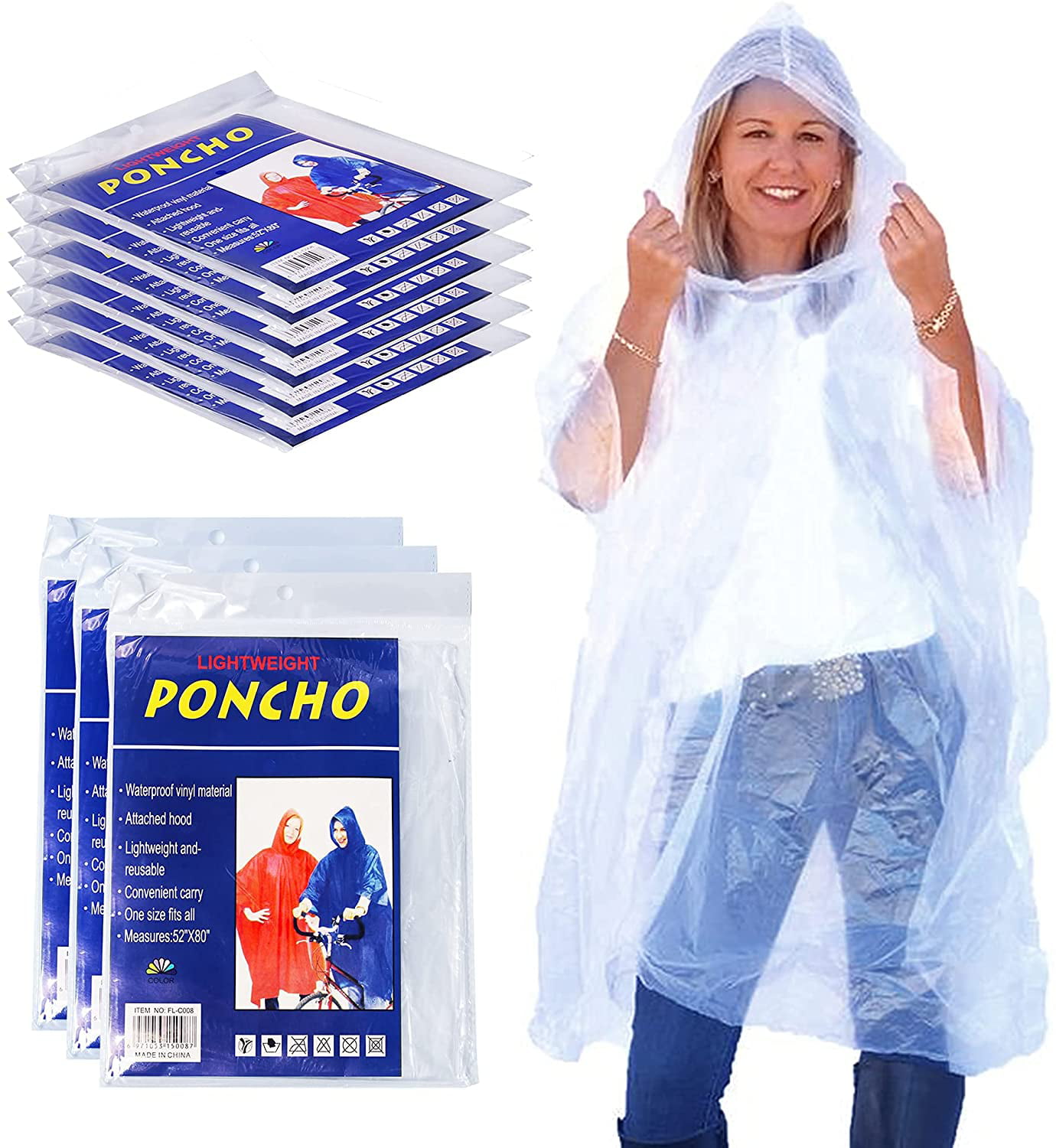 2 Emergency Disposable Rain Coat Raincoat Hood Poncho Camping G$ 
