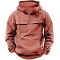 thumbnail image 4 of ZHOUCHANKIDS Men's Autumn Winter Youth Hooded Sweatshirt Casual Tooling Solid Color Outerwear Coat for Daily Comfort Hot Pink XXXL, 4 of 4