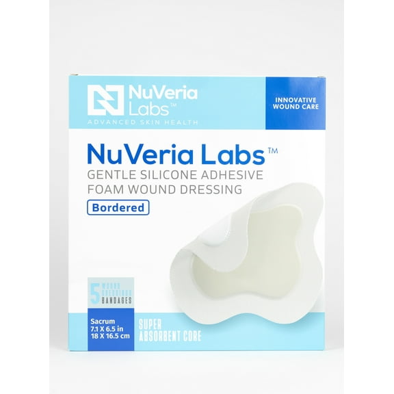 Hospital Grade Sacral Bordered Silicone Foam Wound Dressing - Gentle Silicone Adhesive Helps minimize discomfort, 7 x 7" Sacrum-Shaped, 5 Each/Box
