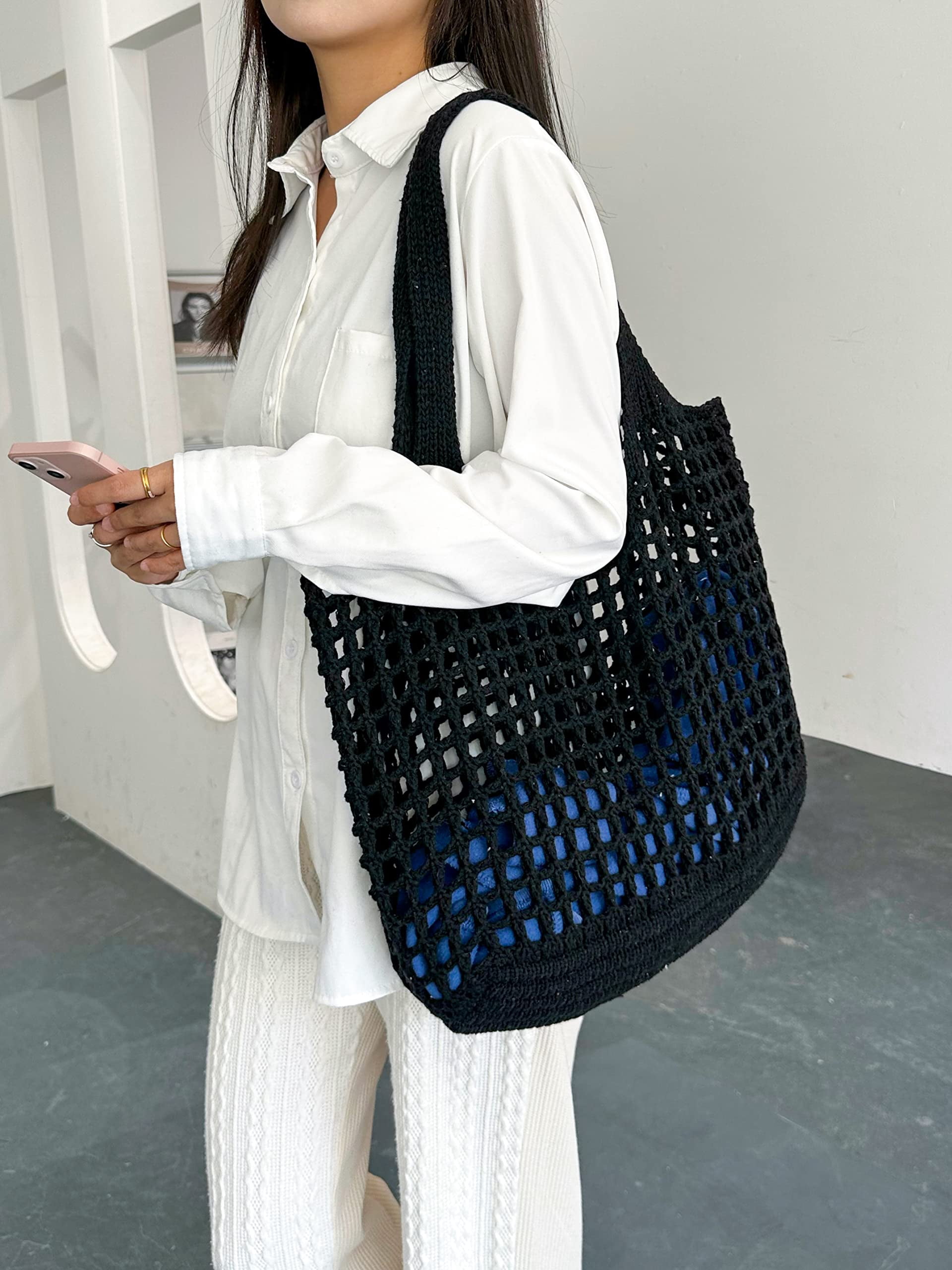 Beach Bag for women, Crochet tote bags, Shoulder Handbags knit bag,cute tote bag for travel,Crocheted tote bag