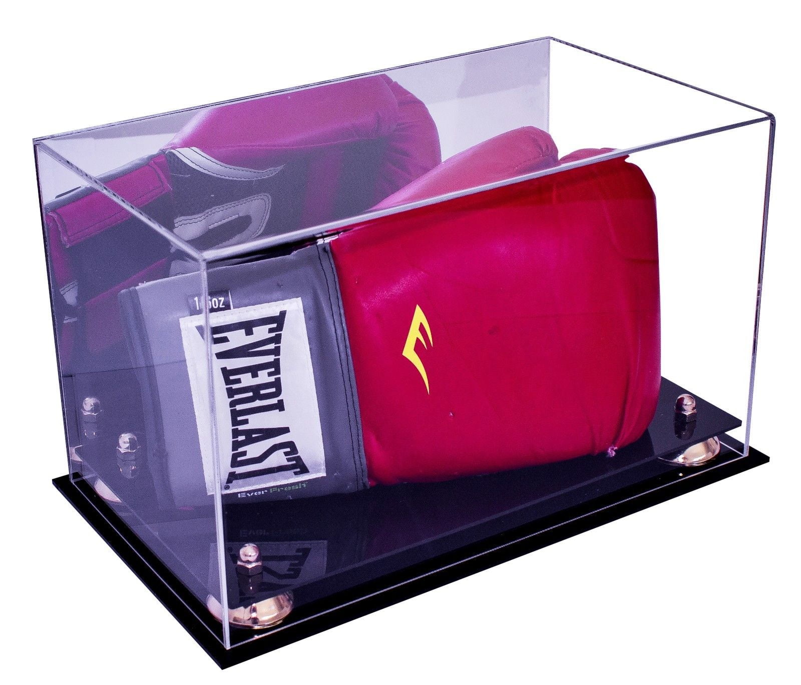 Deluxe Acrylic Horizontal Boxing Glove Display Case w/ Gold Risers 