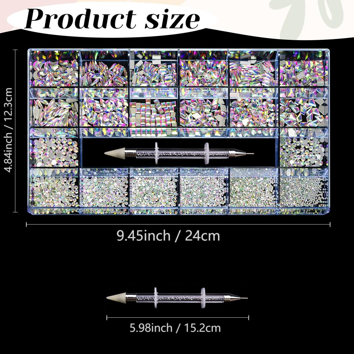 3D Nail Charms Gems Set, Nail Charms DIY Nail Art Supplies Accessories - 600 Special Shaped Crystals & 2500 Flat Bottomed Stones in 20 Styles + Drill Pen Included
