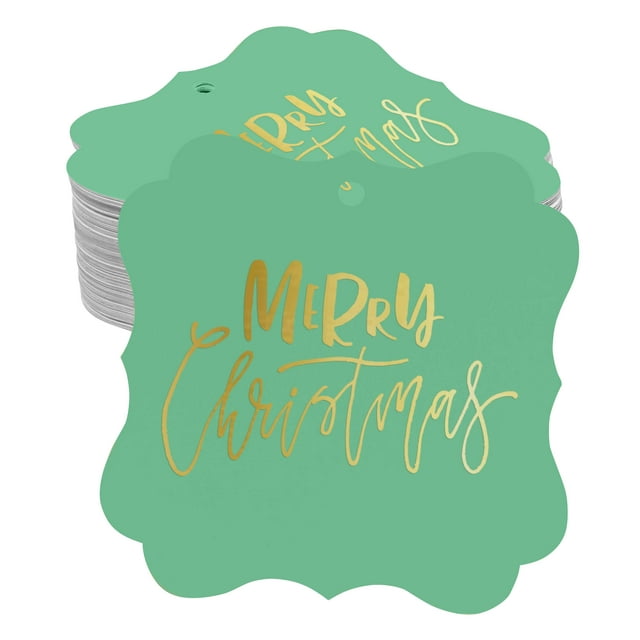 Inkdotpot Real Gold Foil Merry Christmas Tags Favor Bracket Shape Hang Pack Of 50 Paper Tags