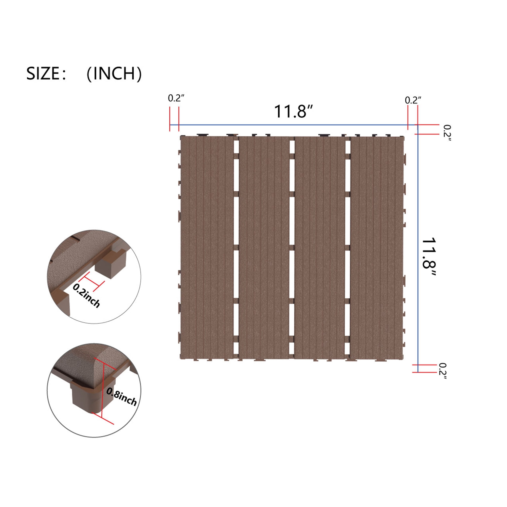 Miniyam 44 Pcs Interlocking Deck Tiles, 12" x 12", Polypropylene, for Outdoor Balcony Garden Brown