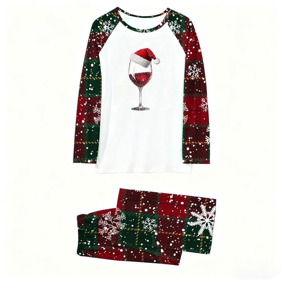 Wowcloth Woman's Pajama Set, Long Sleeve & Pants with Festive Print Design, Cozy Homewear for Christmas Family Matching