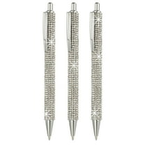 Rhinestone Metal Ballpoint Pen 3 Pack Crystal Diamond Pens Black Ink 1.0mm Point Sparkly for Women Gift Office Note Taking Journaling, Silver