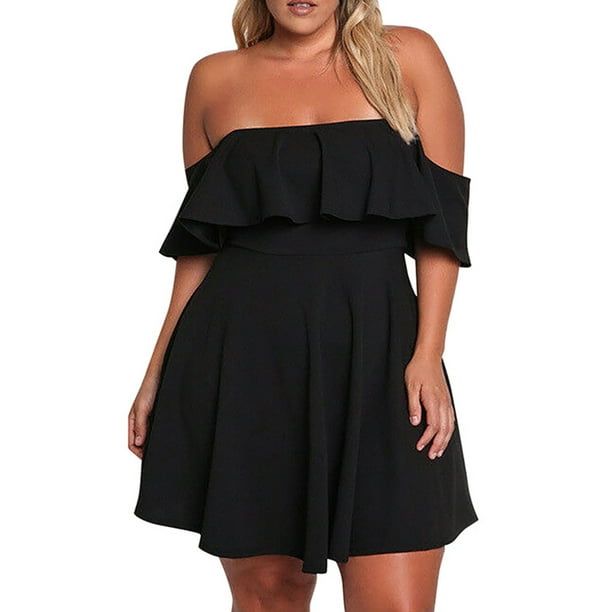 Colisha Colisha Ladies Summer Dress Hawaiian Beach Vacation Dresses Loose Solid Color Plus Size Sundress Off Shoulder Hem Dress Walmart Com Walmart Com