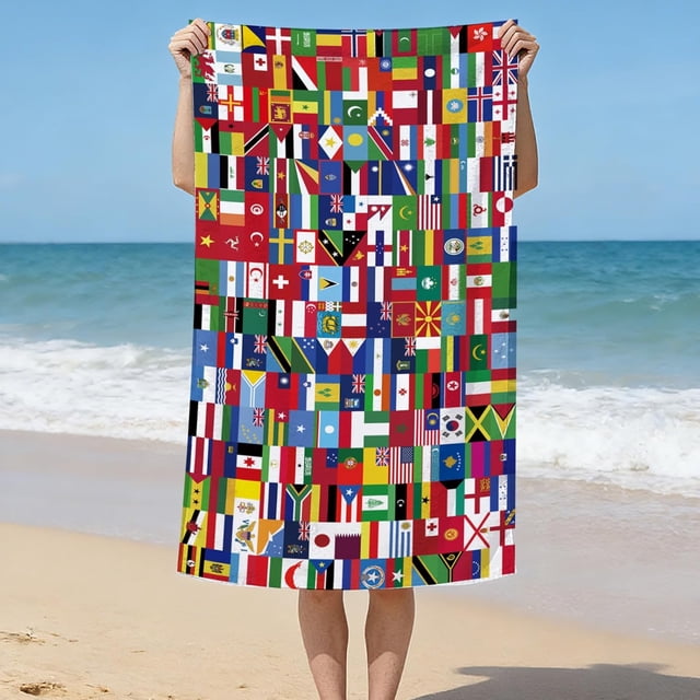 World Soccer Cup Towel Multiple National Flags Theme 30x60 Inch Large World Soccer Cup Gifts Soft Soccer Beach Towel for Men Women Pool Gym Beach Travel Machine Washable 2026 world Flags Merchandise