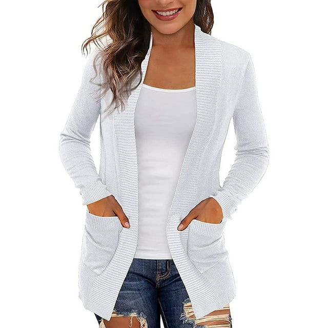 White Women's Cardigans With Pockets Casual Lightweight Open Front Cardigan Sweaters Cardigan Sweaters For Women Fall