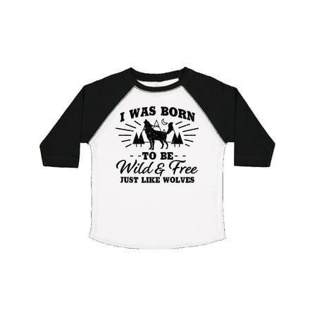 

Inktastic I Was Born to Be Wild and Free with Wolf and Mountains Gift Toddler Boy or Toddler Girl T-Shirt
