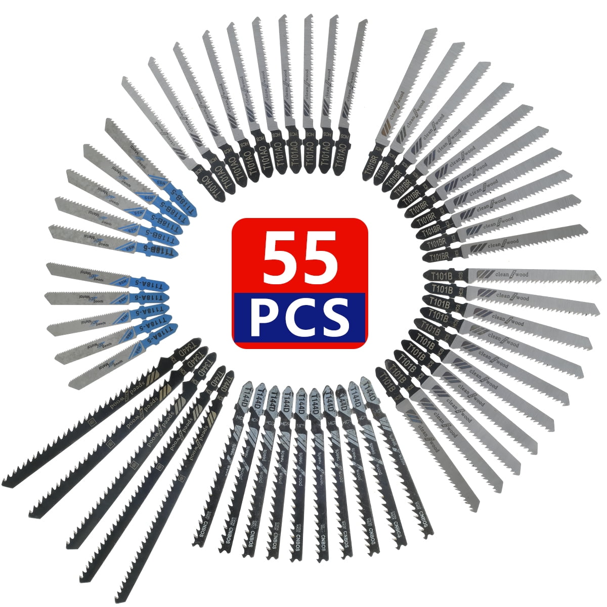 55PCS Assorted T-Shank Jigsaw Blades Set Metal Plastic Wood Jig Saw Cutter Kit 