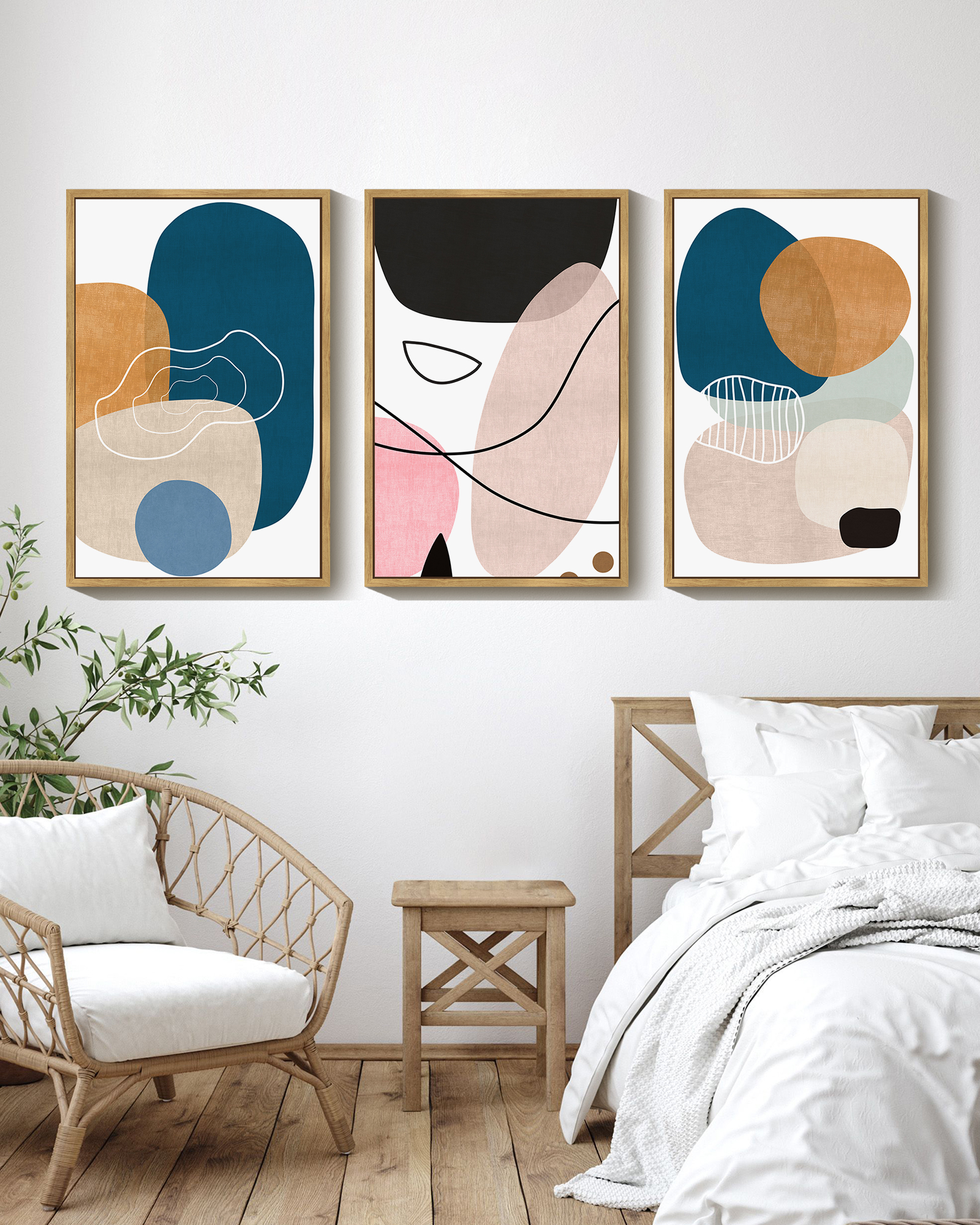Drsoum Modern Abstract Wall Art 24x36in3pcs Large Natural Framed Color Blocks Artwork Home Decor for Living Room Bedroom