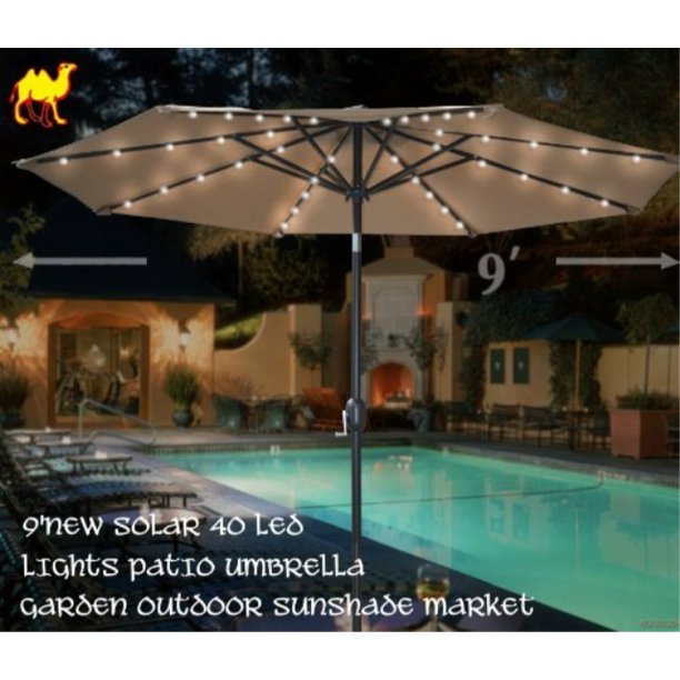 Strong Camel 9 New 40 Led Lights Patio Umbrella With Crank Tilt Garden Outdoor Taupe Walmart Com Walmart Com