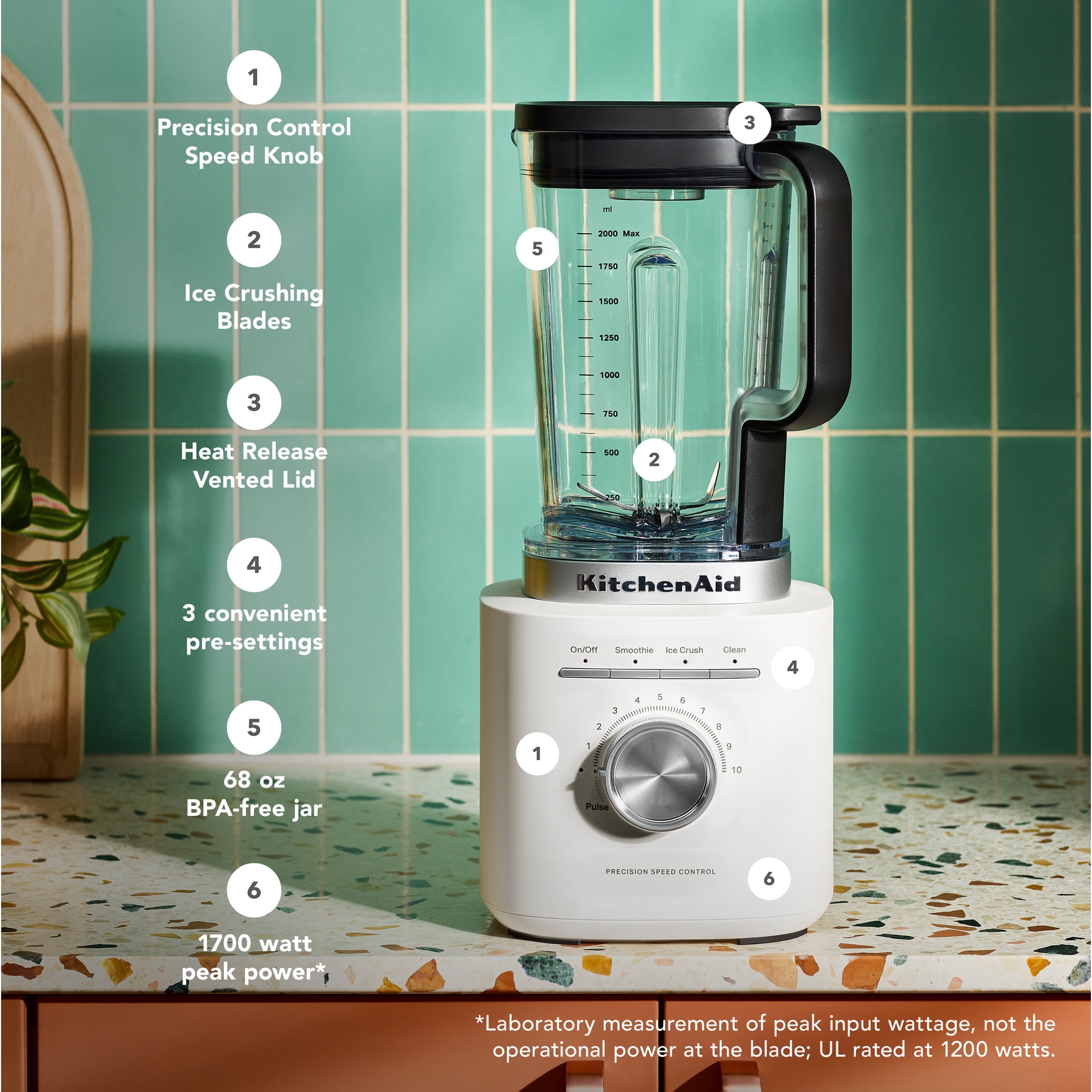 KitchenAid 68 oz Pure Power Blender, 1700 Watt Peak Power*, Porcelain White