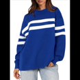 thumbnail image 2 of Sudadera Holgada A Rayas para Mujer, Cuello Redondo, Larga, Informal, con Bloques de Color, para Otoño Azul M, 2 of 9