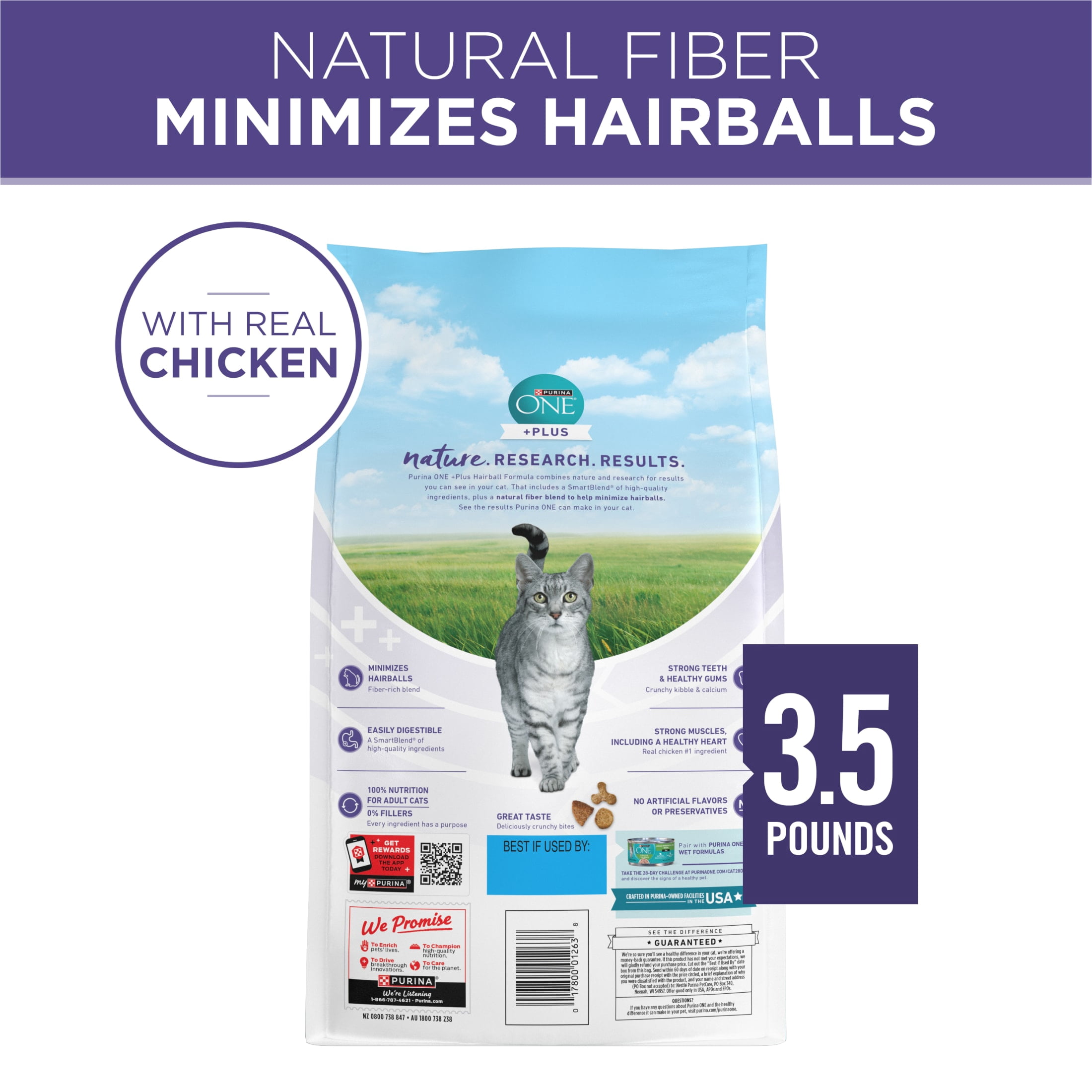 (2 pack) Purina ONE Plus Dry Cat Food Hairball Formula, Natural Chicken, 3.5 lb Bag