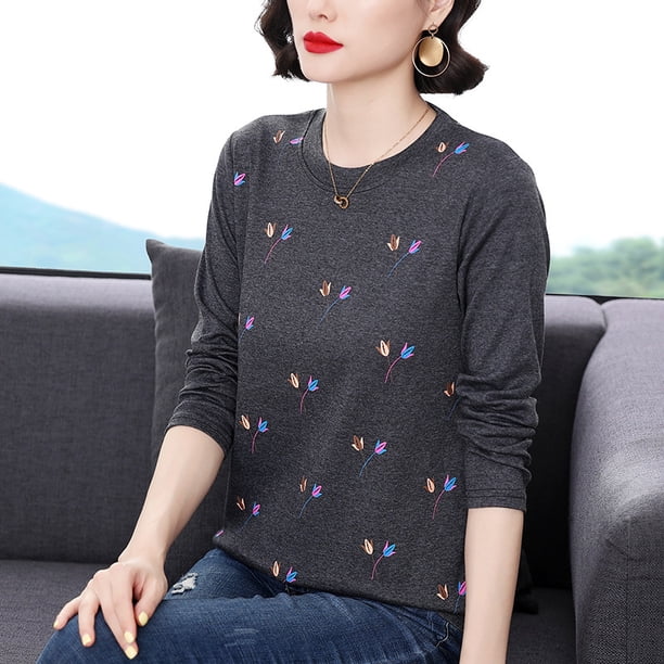Otoño e invierno, mamá de mediana edad, nueva camiseta de manga larga, camiseta interior de otoño para mujer de mediana edad y mayor, ropa exterior, camiseta de primavera y otoño