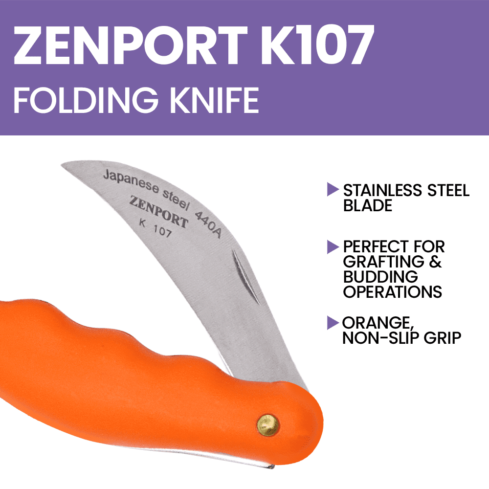 Zenport K107 Folding Horticulture Knife, 3.5 Inch Stainless Steel Blade, Orange - 3 Pack