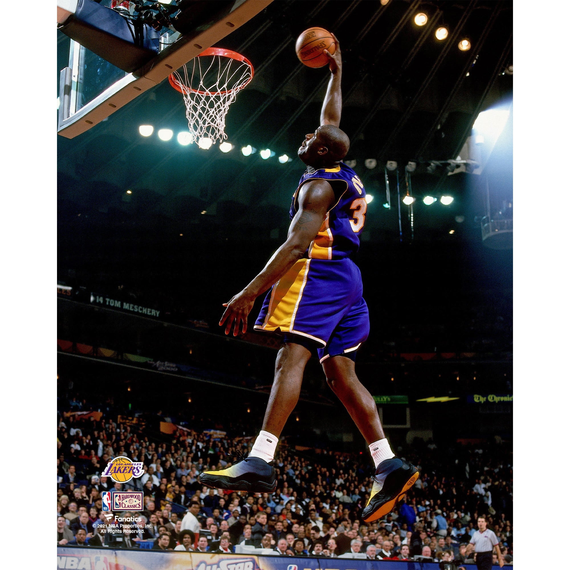 Shaquille O'Neal Los Angeles Lakers Unsigned Purple Jersey Unsigned 2000 NBA All-Star Game 360 Degree One Handed Dunk Photograph