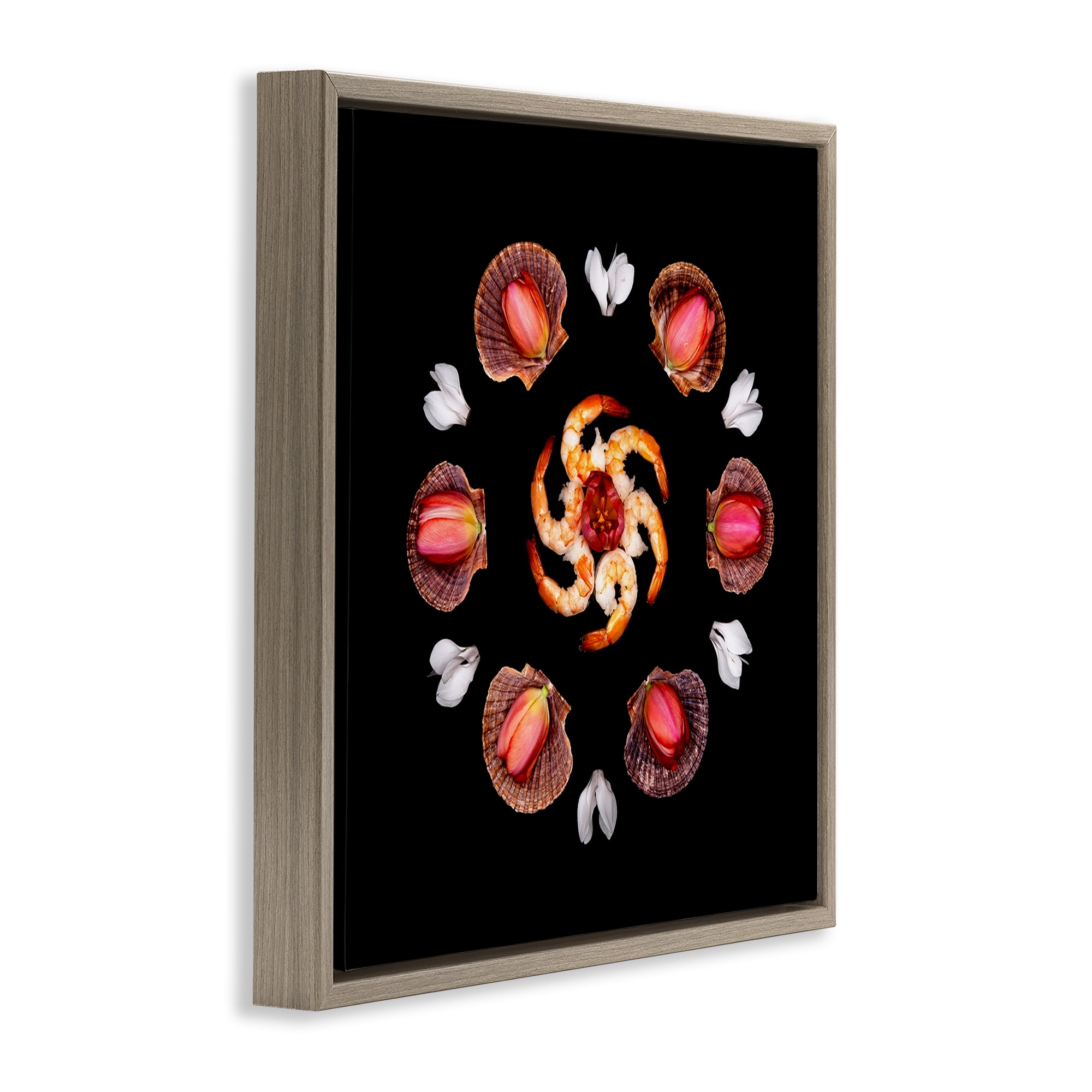 Stupell Industries Seashells & Tulips Symmetry Brown Framed Floater Canvas Wall Art, design by Beth Adoette