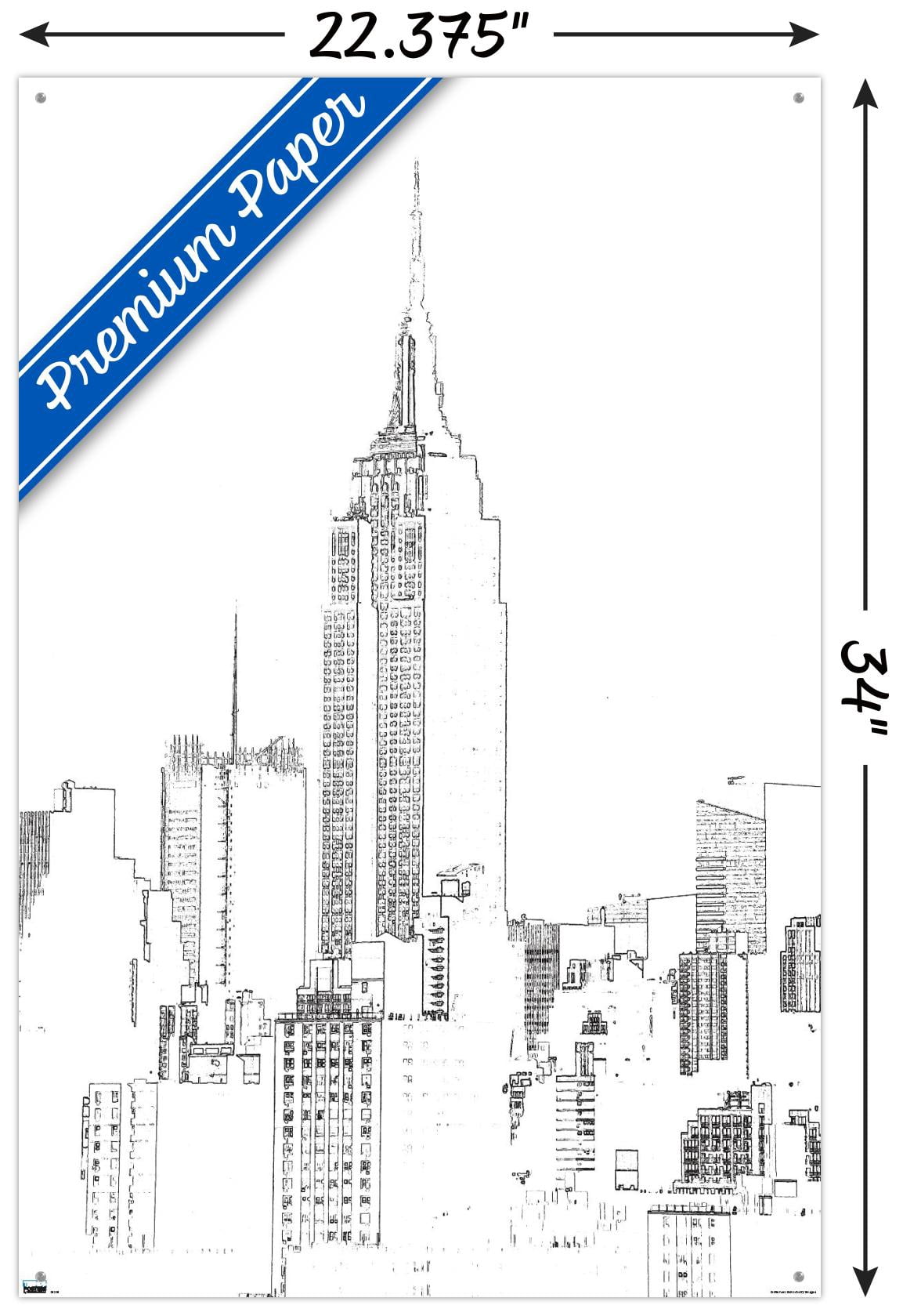 Line Art - New York Skyline Wall Poster with Pushpins, 22.375" x 34"