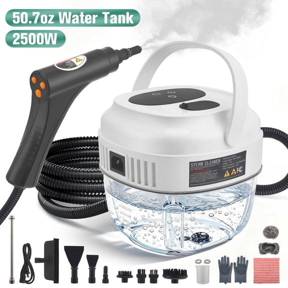 ALILYY Handheld Steam Cleaner for Home,Steamer for Cleaning,50.7oz Water Tank,Portable Steam Cleaner with 19 Accessories for Home Cleaning,Grease,Floor,Couch,Window,Car Seat,Tile,Grout,White