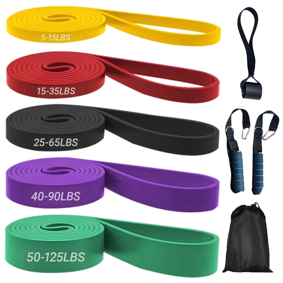 5 Levels Resistance Bands Set with Door Anchor & Handles - Heavy Duty Pull Up Assist Bands for Men & Women, Home Gym Workout, Yoga, Strength Training and Stretch Mobility