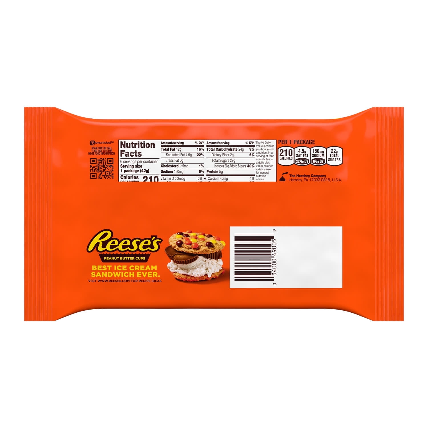 Reese's Milk Chocolate Peanut Butter Cups Candy, Packs 1.5 oz, 6 Count (pack of 2)