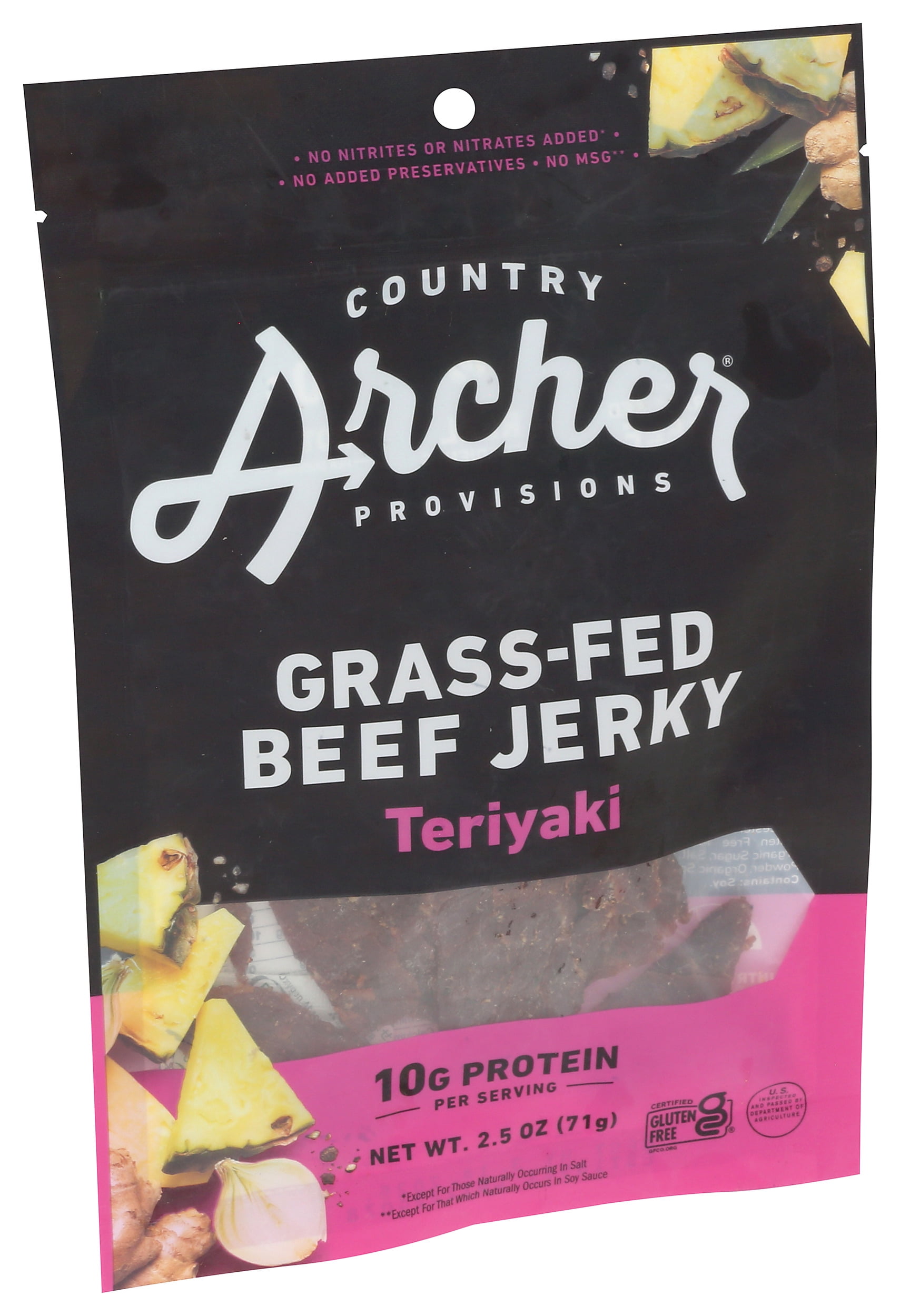 Pack of 12, Country Archer Teriyaki Grass-Fed Beef Jerky, 2.5 oz