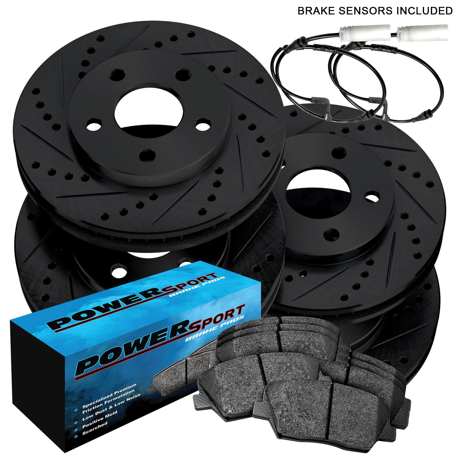 Rear Ceramic Pads Performance Drilled Slotted Zinc Coated Rotors & Calipers Kit 