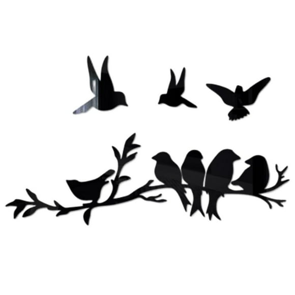 Garden Art Branch Metal Bird Ornament 3D Acrylic Mirror Wall Decor Indoor Outdoor Weatherproof Decoration for Backyard Home Living Room