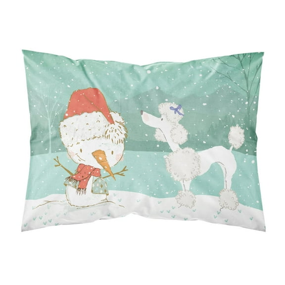 White Poodle Snowman Christmas Fabric Standard Pillowcase