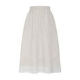 thumbnail image 2 of Maoxin Skirt for Women Women's Elastic Waist Lace Striped Versatile Mid Length Skirt With Spliced Cotton And Linen Skirt ,Khaki,L, 2 of 8