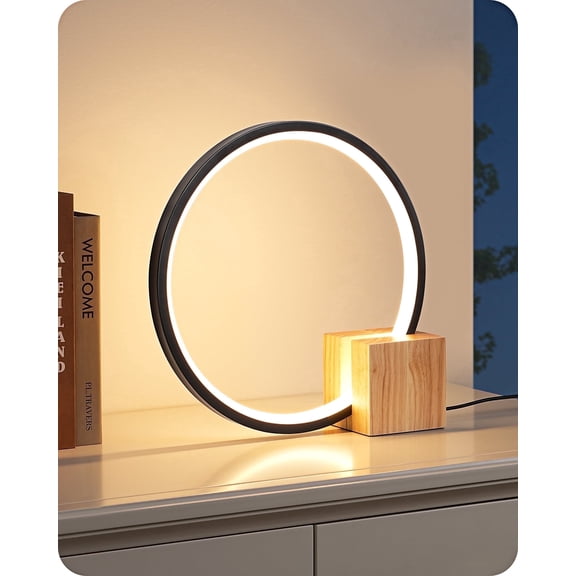EDISHINE Dimmable LED Table Lamp, Bedside Lamp with One-Piece Solid Wood Base, 3 Color Temperature, Nightstand Lamp for Dorm, Bedroom, Living Room, Reading Room