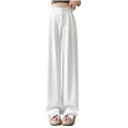 thumbnail image 2 of PiGOGI Ladies' High Waist Straight Leg Pants - Solid Color Versatile Ice Silk Wide Leg Trousers White XL, 2 of 6