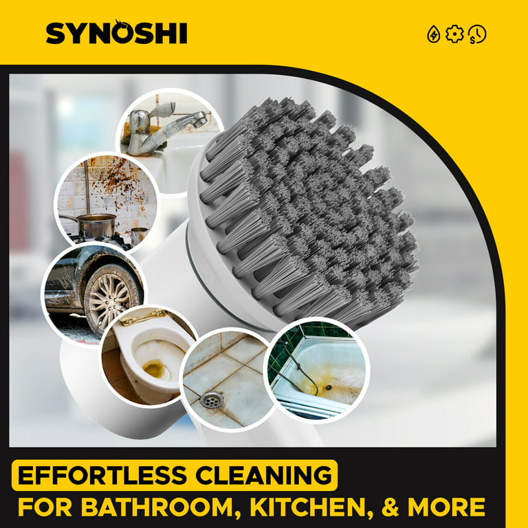 SYNOSHI | Electric Spin Scrubber with 3 Replaceable Cleaning Head + 6 Units  of Sponge Brush Heads, Power Cleaning Brush, Cordless Waterproof Scrubber
