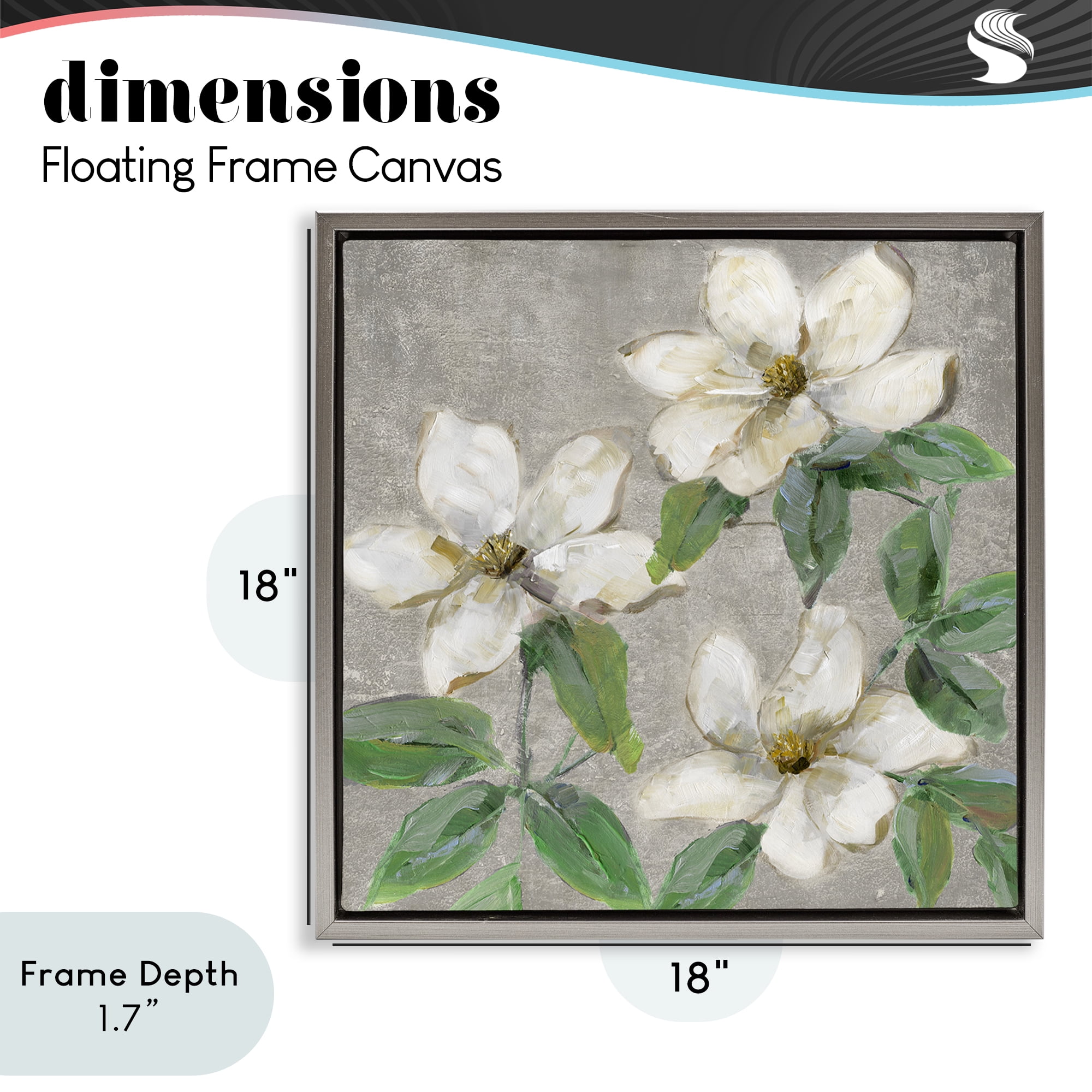Stupell Industries Ivory Magnolia Trio Gray Framed Floater Canvas Wall Art, design by Sally Swatland