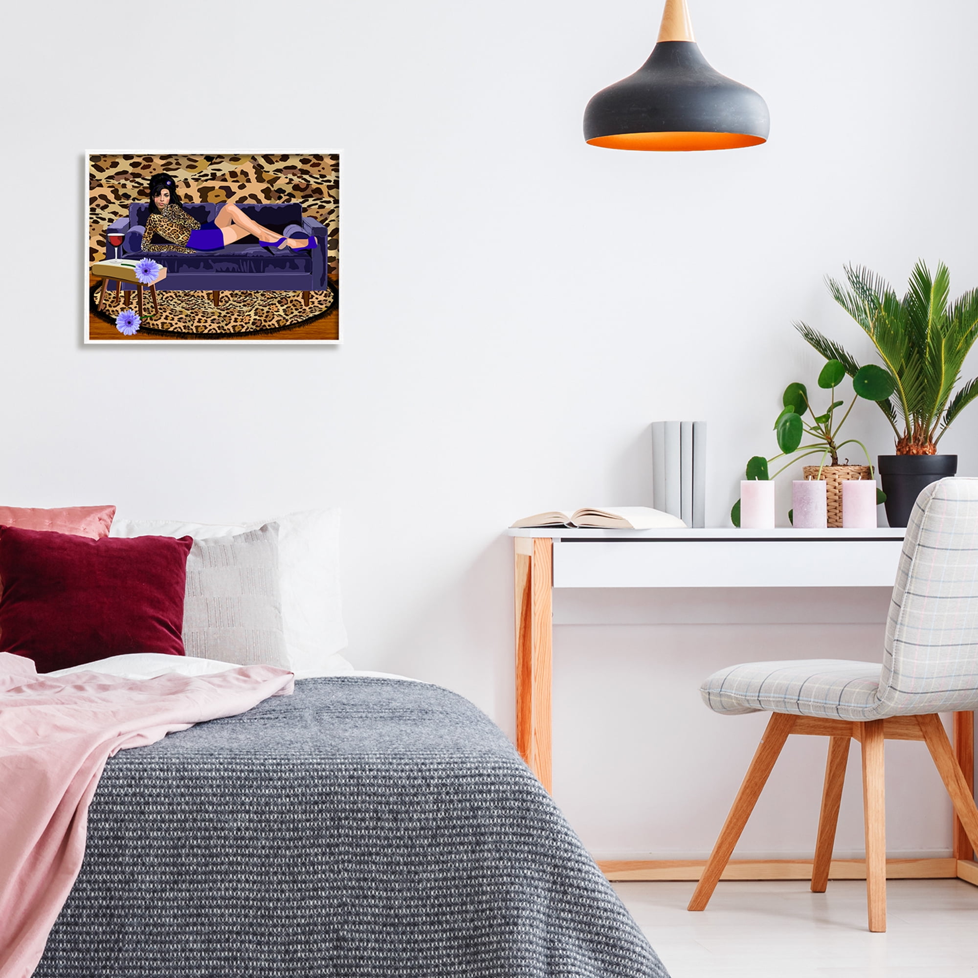 Stupell Industries Bold Winehouse Portrait Abstract Leopard Pattern Sofa Graphic Art White Framed Art Print Wall Art, 20x16, by Lynnda Rakos
