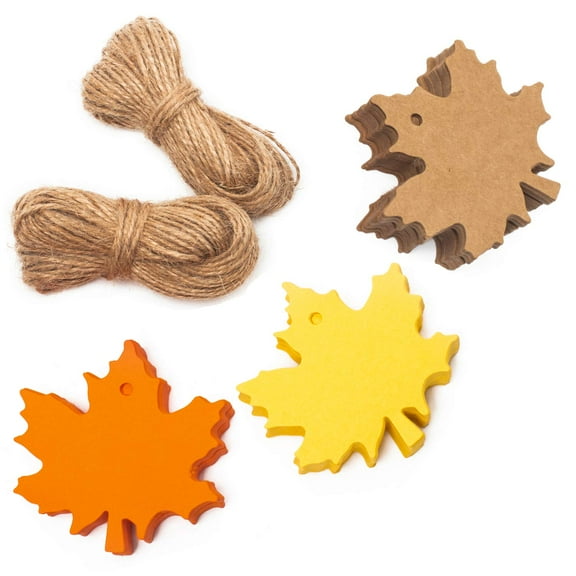 Holzlrgus 150 Pcs Fall Gift Tags Maple Leaves Favor Paper Tags Favor with 131 Feet Natural Jute Twine for Autumn, Thanksgiving, Wedding, Craft Presents (3 Colors)
