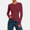 thumbnail image 6 of hotojiny Women's Fall Long Sleeve Henley T Shirts Soft Stretch Ribbed Button up Plain Basic Tee Slim Fitted Layering Tops(Wine,XX-Large), 6 of 7