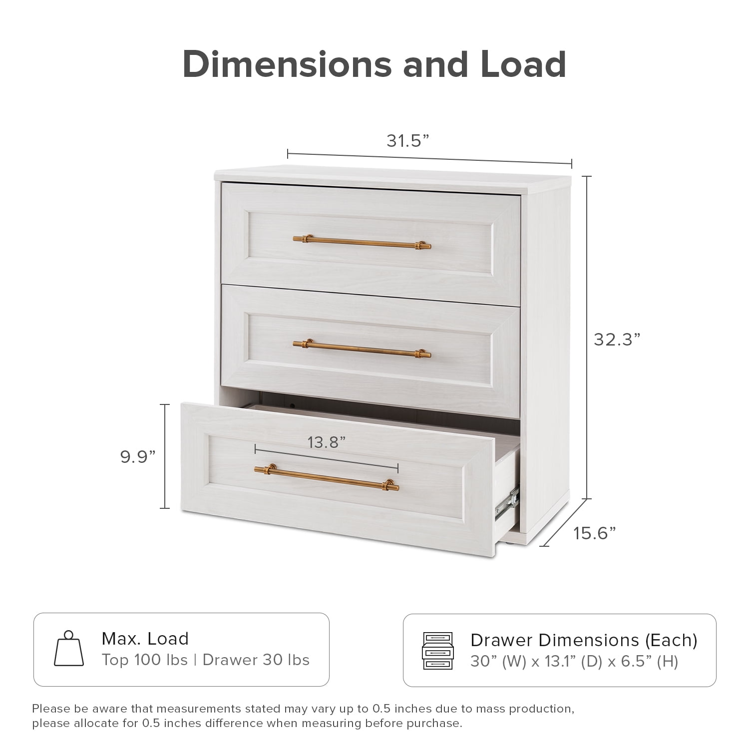 Mopio Blake 3 Drawer Dresser for Bedroom, Small Dresser & Chest of Drawers, Wood Dresser Organizer, Modern Farmhouse Dresser, Tall Night Stand, End Table, Enhanced Safety, Sturdy Compliant (White)