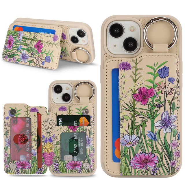 Funda de teléfono para iPhone 14/13 con tarjetero tipo cartera