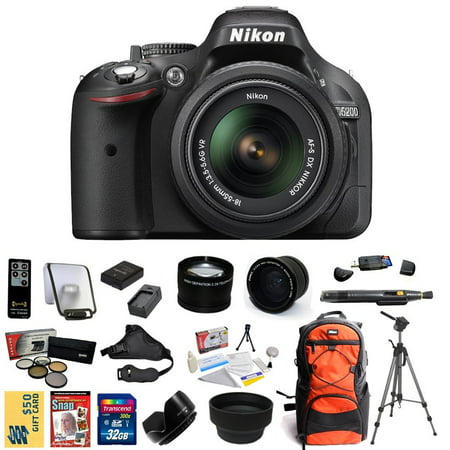 Nikon D5200 Digital SLR Camera & 18-55mm G VR DX AF-S Zoom Lens (Black) With 32GB Memory Card, EN-EL14 Battery, Charger, 0.35x + 2.2x lens, 5 PC Filter, HDMI, Gadget Bag, Tripod, $50 Gift Card & (Best Filters For Nikon D5200)